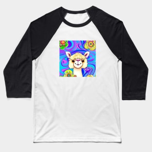 Happy Alpaca - Psychedelic Background Baseball T-Shirt